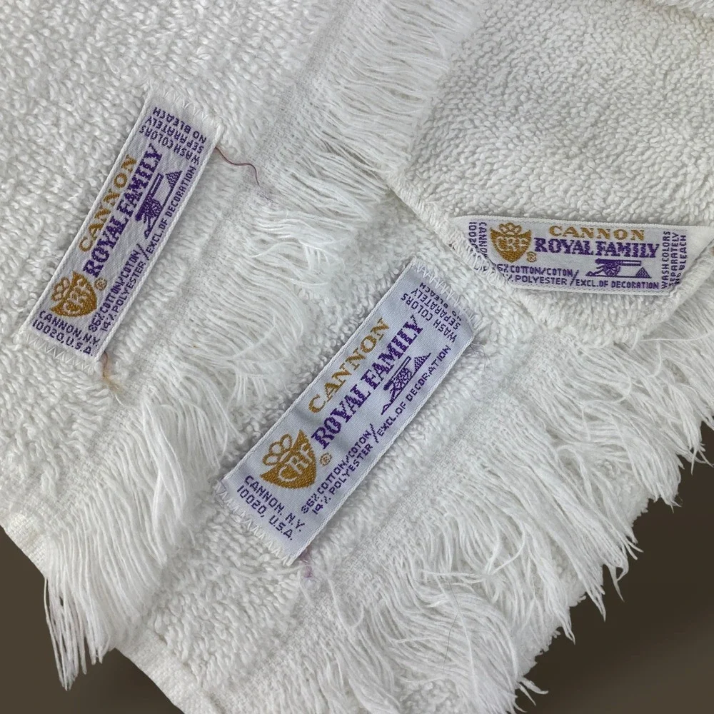 Cannon Royal Family Towels White Gold Floral Bath Set Vintage 1970s